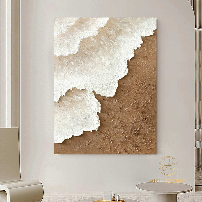 3D Textured Wall Art Ocean Waves Painting on Canvas Wabi-Sabi Wall Art Earth Tone Waves Art Living Room Painting Neutral Wall Art