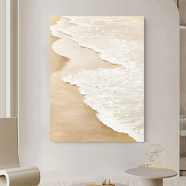 3D Earth Tone Sand Painting, Original Ocean Painting on Canvas, Beach Painting Textured Wall Art Living Room Painting, Wabi-sabi Wall art