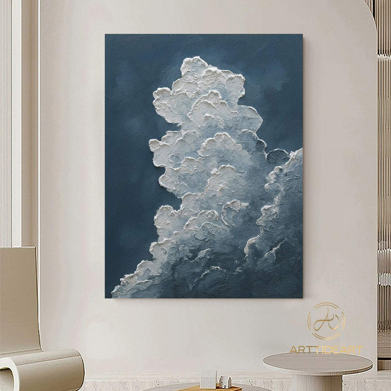 Original white cloud wall art blue wall art abstract art painting minimalist wall art Indigo art blue sky wall art night sky painting