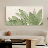 Green Leaf Textured Canvas Art Green Wall Art Framed Minimalist Leaf Landscape Painting 3D Texture Painting Boho Living Room Wall Art Decor