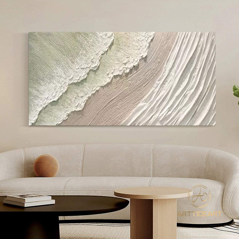 White ocean wave textured painting,sea beach painting,white textured abstract painting,ocean painting,ocean wave landscape painting