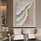 3D Minimalist Ocean Painting on Canvas Textured Wall Art Earth Tone Waves Art Wabi-Sabi Wall Art Living Room Painting Fashion Room Decor