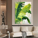 Modern Banana Leaf Canvas Oil Painting, 100% hand-painted custom artwork, landscape botanical paintings, living room wall decor fashionable