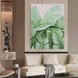 Large Nordic Green Beige abstract wall Green 3D texture painting abstract leaf painting modern living room abstract painting Minimalist Art