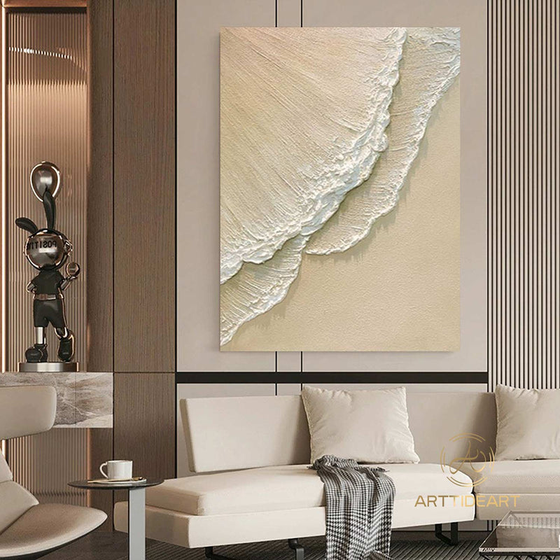 3D Minimalist Ocean Painting on Canvas Ocean Waves Abstract Painting Textured Wall Art Earth Tone Abstract Art Abstract Minimalist Painting