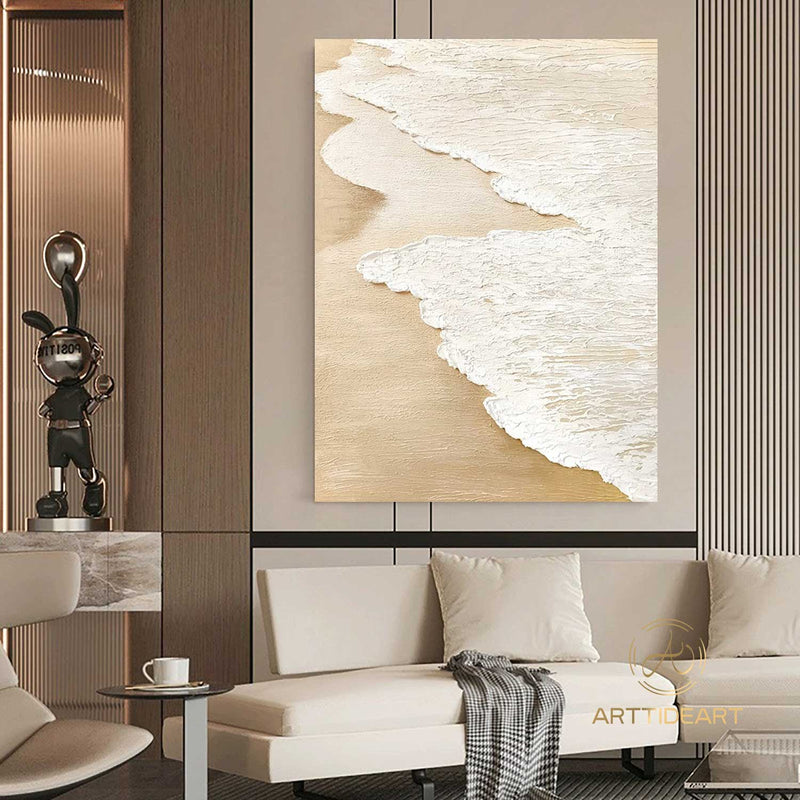 3D Earth Tone Sand Painting, Original Ocean Painting on Canvas, Beach Painting Textured Wall Art Living Room Painting, Wabi-sabi Wall art