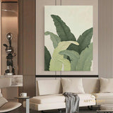 Large Nordic Green Beige abstract wall Green 3D texture painting abstract leaf painting modern living room abstract painting Minimalist Art