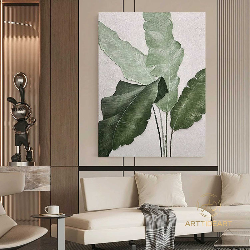 Original large canvas wall art leaves,green painting,large wall art,tropical art,green wall art,textured art,plant wall pictures