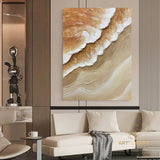 3D Minimalist Ocean Waves Art Painting Beige Texture Wall Art Heavy Texture Painting Wabi-Sabi Wall Art Neutral Wall Art Texture Wall Art