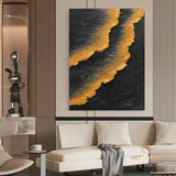 Wabi-Sabi Wall Art Large Ocean Waves Abstract Painting Black Orange Painting Heavy Texture Painting Hand-painted Abstract Art