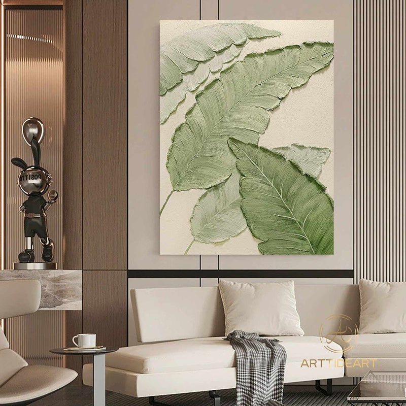 Abstract Large banana leaves wall art painting Tropical Banana Leaf painting Palm Tree painting Hand Painted Thick Texture Modern Wall Art