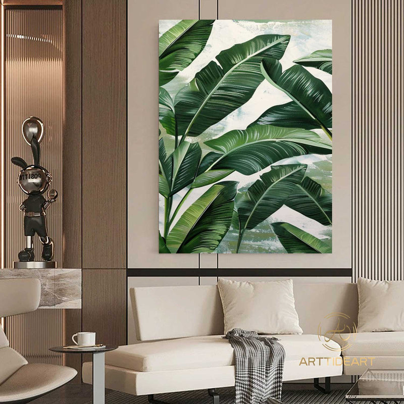 Original Abstract Banana Leaves Wall Art Painting Tropical Banana Leaf Painting Palm Painting Hand Painted Thick Texture Modern Wall Art