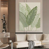 Large Green Leaf Textured Painting on Canvas Green Minimalist Wall Art Leaf Landscape Painting Green Minimalist Painting Boho Wall Art Decor