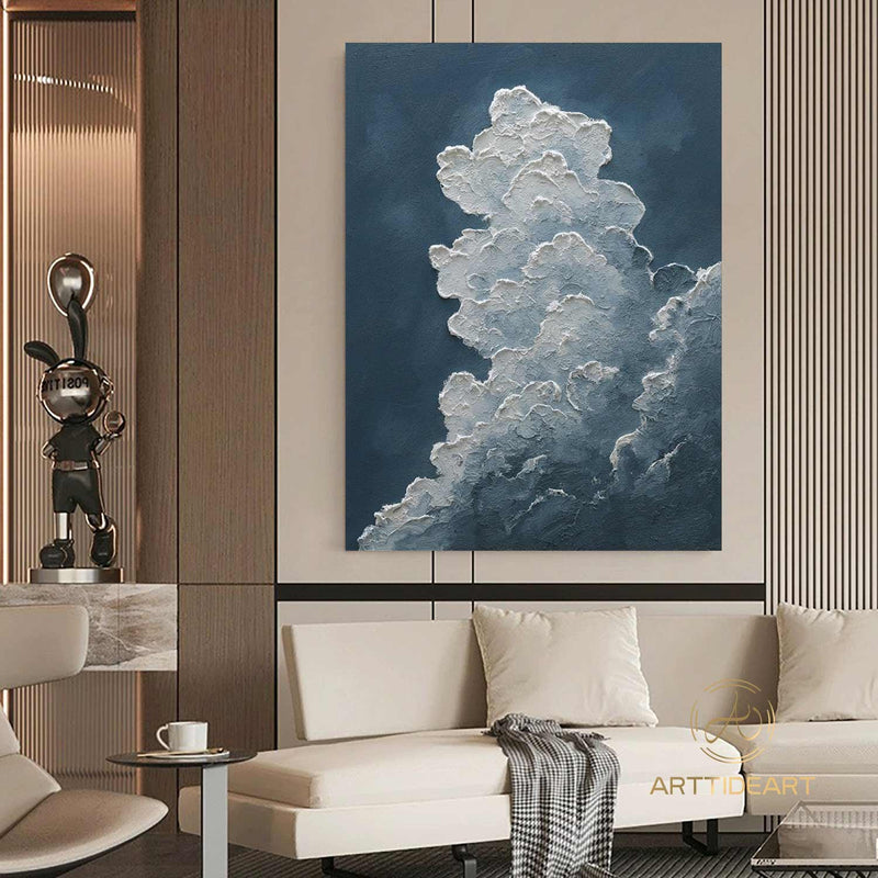 Original white cloud wall art blue wall art abstract art painting minimalist wall art Indigo art blue sky wall art night sky painting