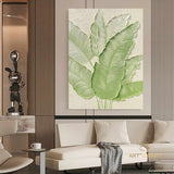 Large Nordic Green Beige abstract wall Green 3D texture painting abstract leaf painting modern living room abstract painting Minimalist Art