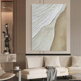 3D Textured Wall Art Ocean Waves Painting on Canvas Wabi-Sabi Wall Art Earth Tone Waves Art Living Room Painting Neutral Wall Art