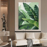 Modern Banana Leaf Canvas Oil Painting, 100% hand-painted custom artwork, landscape botanical paintings, living room wall decor fashionable