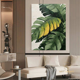 Large 3D Green abstract leaf painting,Gold texture painting, Original Green Banana Leave Oil Painting,Plant Art,Modern Living Room Decor