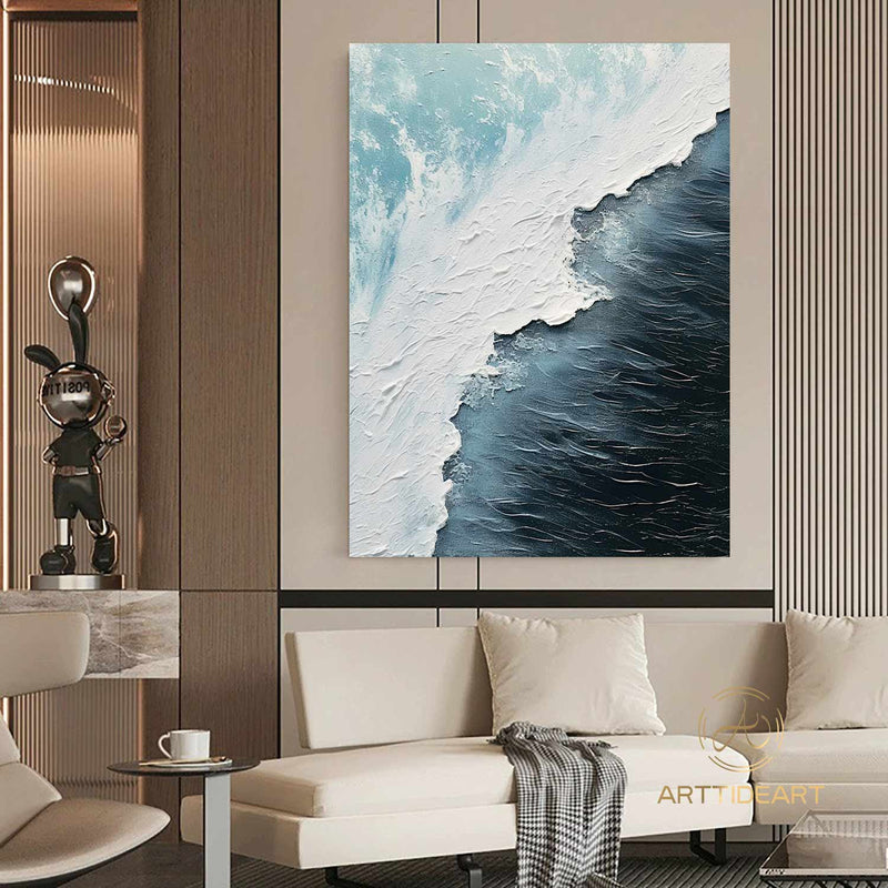 Ocean Waves Abstract Painting on Canvas Blue Abstract Painting 3D Textured Wall Art Abstract Minimalist Paintin Living Room Painting