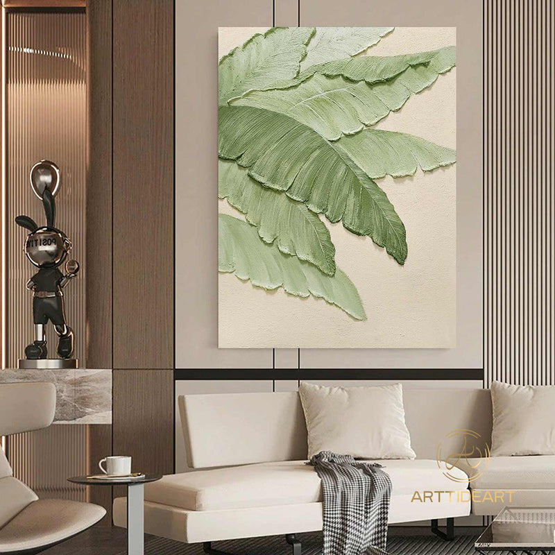 Abstract Large banana leaves wall art painting Tropical Banana Leaf painting Palm Tree painting Hand Painted Thick Texture Modern Wall Art