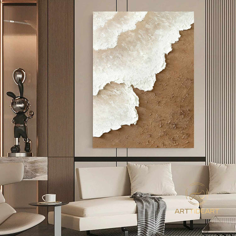 3D Textured Wall Art Ocean Waves Painting on Canvas Wabi-Sabi Wall Art Earth Tone Waves Art Living Room Painting Neutral Wall Art