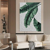 Tropical Green Leaves, 100% Handmade, Tropical Botanical, Leaf, Textured Painting, Acrylic Abstract Oil Painting, Wall Decor Living Room