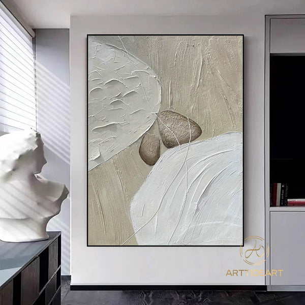 White and Beige Minimalist Wall Art Wabi Sabi Wall Art Oversize Minimalist Painting on Canvas Neutral Textured Painting Brown Wall Decor