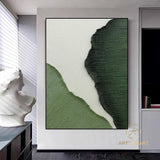 3D Green Texture Painting, Large Nordic Green White abstract wall Art, Green White painting, Modern living room abstract painting