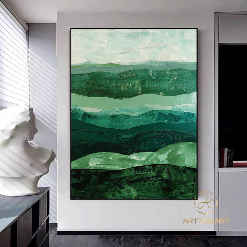 Large Green Oil Painting Green Abstract Wall Art Green Abstract Textured Painting Modern Minimalist Living Room Home Decor Sofa Wall Art