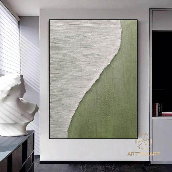 Green 3D texture painting Nordic green and white abstract walls green and white modern living room abstract painting minimalist art