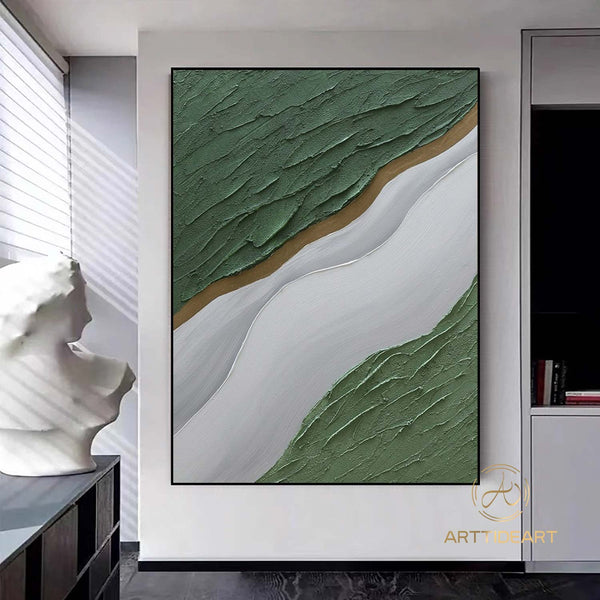 3D Ocean Wave Green Texture Oil Painting Wabi-Sabi Art Abstract Art Living Room Decor Hand-painted Modern Abstract Original Canvas painting