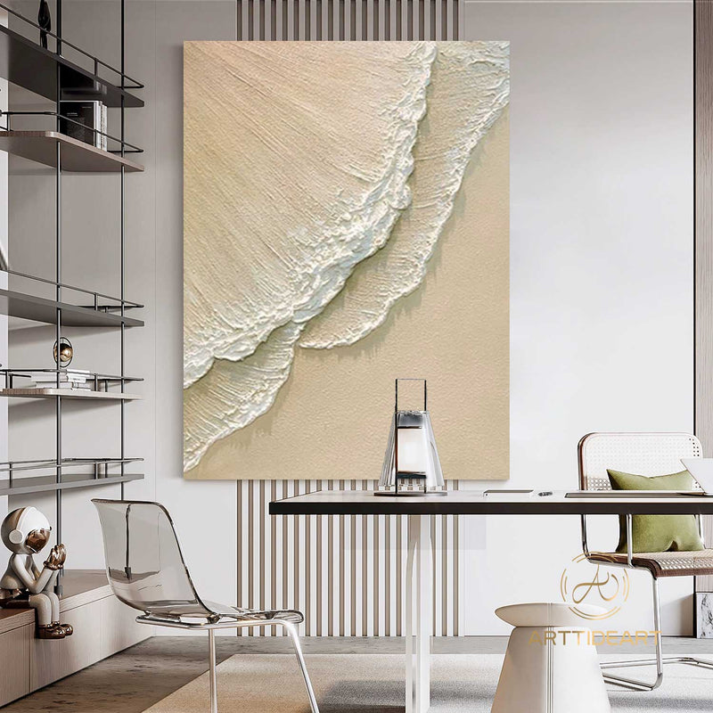 3D Minimalist Ocean Painting on Canvas Ocean Waves Abstract Painting Textured Wall Art Earth Tone Abstract Art Abstract Minimalist Painting