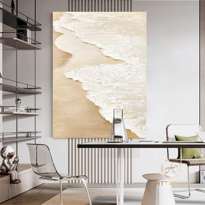 3D Earth Tone Sand Painting, Original Ocean Painting on Canvas, Beach Painting Textured Wall Art Living Room Painting, Wabi-sabi Wall art