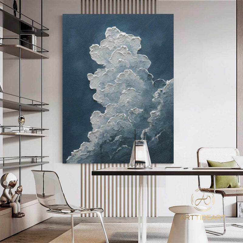 Original white cloud wall art blue wall art abstract art painting minimalist wall art Indigo art blue sky wall art night sky painting