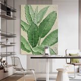 3D Minimalist Wabi Sabi Green Leaves Painting on Canvas Modern Minimalist Textured Wall Art Neutral Home Decor Large Living Room