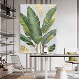 Large 3D Green abstract leaf painting,Gold texture painting, Original Green Banana Leave Oil Painting,Plant Art,Modern Living Room Decor