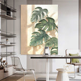  Organic-Style Tree Leaf Painting 3D Textured Art Banana Leaf Botanical Wall Art Abstract Painting Beige Green Original Plants Painting