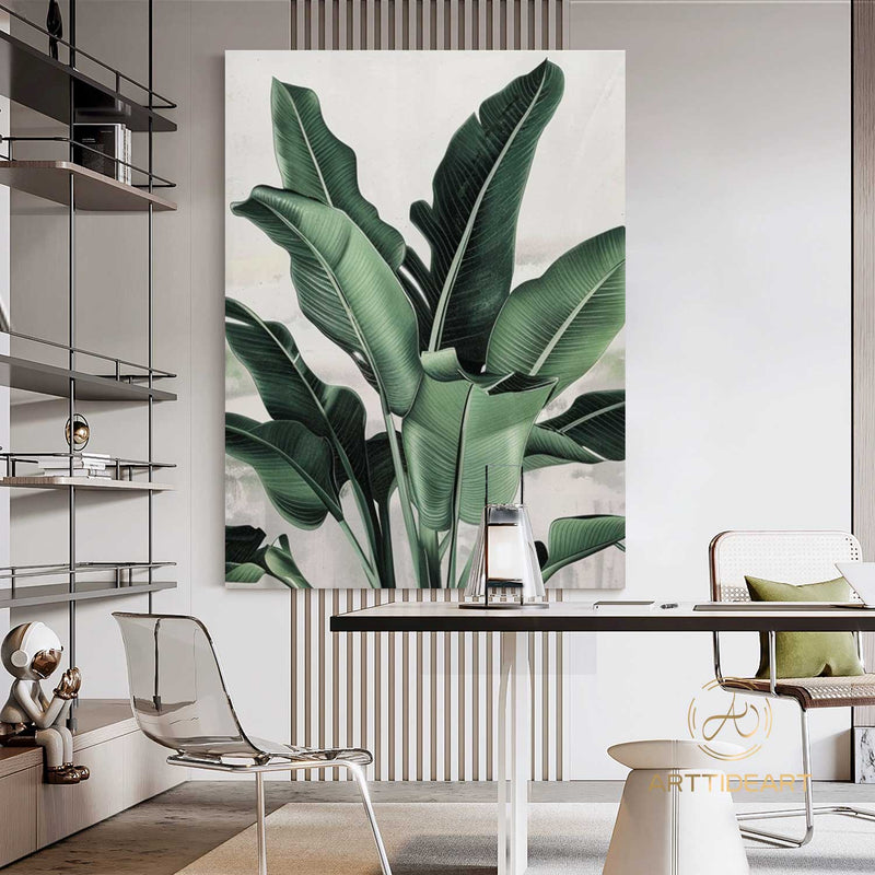 Original Abstract Banana Leaves Wall Art Painting Tropical Banana Leaf Painting Palm Painting Hand Painted Thick Texture Modern Wall Art   