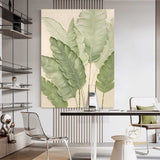 Organic-Style Tree Leaf Painting 3D Textured Art Banana Leaf Botanical Wall Art Abstract Painting Beige Green Original Plants Painting