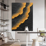 Wabi-Sabi Wall Art Large Ocean Waves Abstract Painting Black Orange Painting Heavy Texture Painting Hand-painted Abstract Art