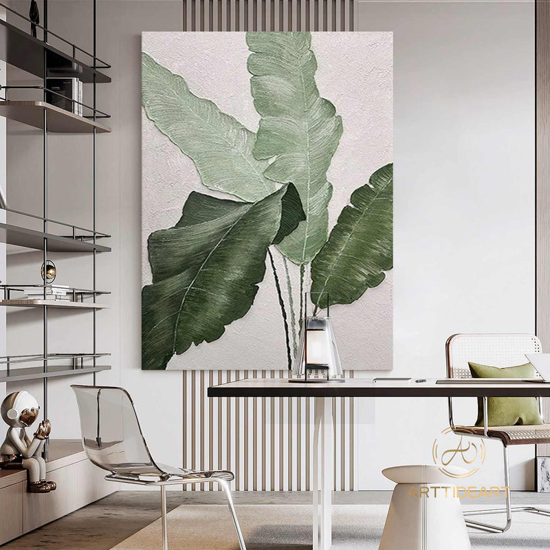 Original large canvas wall art leaves,green painting,large wall art,tropical art,green wall art,textured art,plant wall pictures