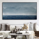 Blue Ocean Wave Landscape Oil Painting on Canvas, Large Abstract Custom Original Sea Beach Acrylic Painting Living Room Wall Art Home Decor