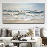 Large Textured Beach Acrylic Painting Framed Ocean Painting On Canvas Abstract Sea Art On Canvas Coastal Wall Art Beach Canvas Wall Decor