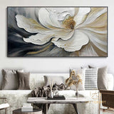 Large Abstract White Flower Oil Painting On Canvas,3D Flower Painting,Abstract Textured Floral，Palette Knife Modern Living Room Home Decor