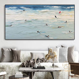 Textured Surf Wall Art Beach Swimming Art Framed Blue Beach Abstract Painting Summer Sea Wall Art Large Beach Landscape Painting Home Decor