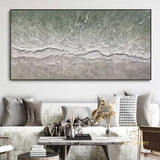 Large 3D Textured Coastal Wall Art Framed Green Beach Painting Ocean Acrylic Painting Abstract Sea Wall Art Beach Canvas Painting Wall Decor