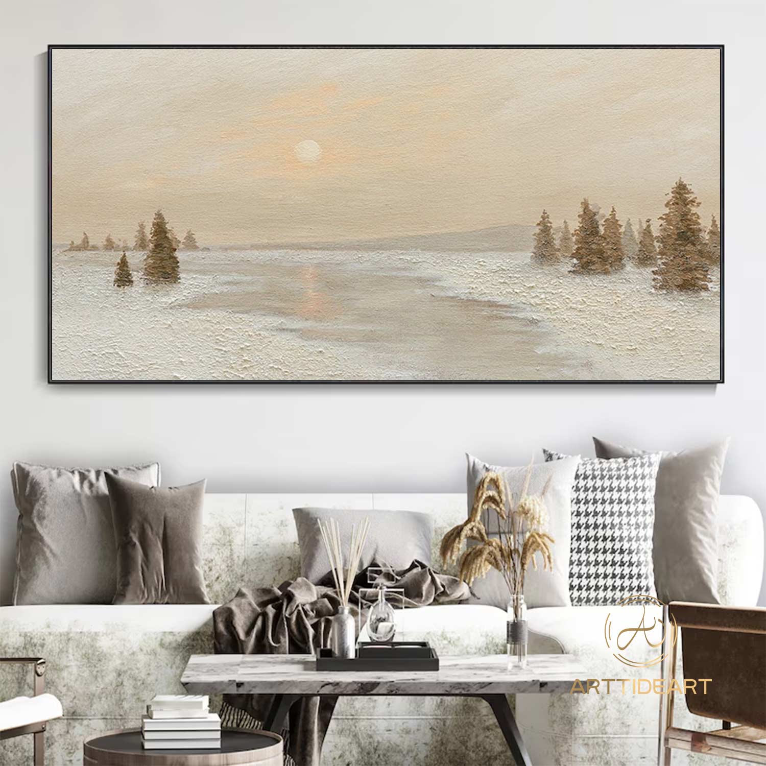 Neutral Abstract Winter Wall Art Texture Snowy Mountain Wall Art Landscape Oil Painting on Canvas Large Wall Art Modern Living room Wall Art