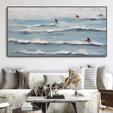 Oversized Beach Landscape Painting On Canvas Original Summer Seaside Painting White Wave Beach Painting Large Blue Ocean Wall Art Home Decor