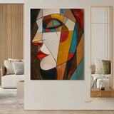 Colorful Woman Face Painting Large Figure Wall Art Female Portrait Textured Painting on Canvas Palette Knife Texture Art Modern Wall Decor