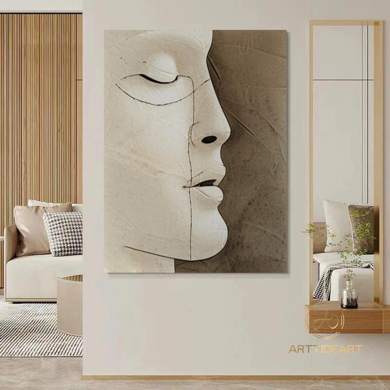 Figure Abstract Painting Portrait Abstract Painting Man Face Wall Art Large Textured Wall Art Original Beige Wall Painting Brown Oil Painting
